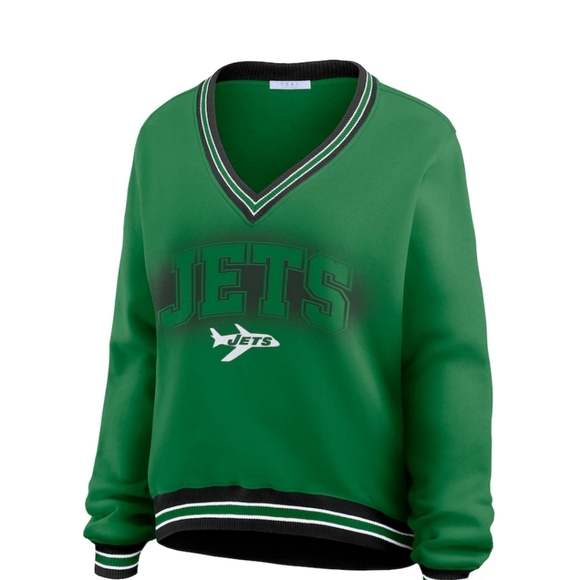 Green Jets V-Neck Sweatshirt Green New. - Picture 4 of 10